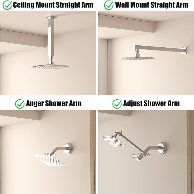 8 Inch Rain Shower Head High Pressure Rainfall Shower Head Chrome | Square Rain Bathroom Showerhead, High Flow, Large Stainless Steel, Ceiling Mounted, Wall Mounted, Waterfall Full Body