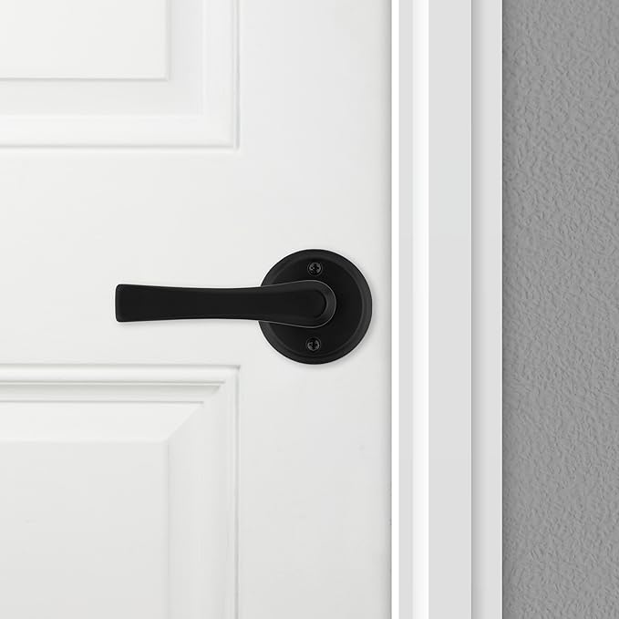Kwikset Katella Dummy Door Handle, Single Sided Lever for Closets, French Double Doors, and Pantry, Matte Black Non-Turning Reversible Interior Push/Pull Lever, with Microban Protection