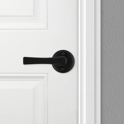 Kwikset Katella Dummy Door Handle, Single Sided Lever for Closets, French Double Doors, and Pantry, Matte Black Non-Turning Reversible Interior Push/Pull Lever, with Microban Protection
