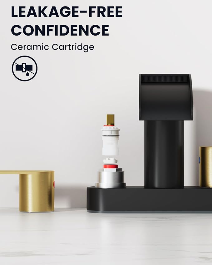 gotonovo 4’’ Centerset Bathroom Sink Faucet Waterfall Black&Brushed Gold | SUS304 Bathroom Faucet,2.17’’ Wide Spout,24’’ cUPC Water Line,Pop up Drain,2 Handle,Basin,Vanity,RV,Lavatory 2 or 3 Hole Sink