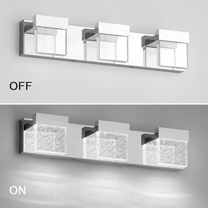 Bubble Vanity Lights, 3 Light Chrome Modern Crystal Vanity Lights for Bathroom 6000K