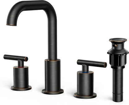 FORIOUS 2 Handles Bathroom Sink Faucets 3 Hole Oil Rubbed Bronze, 8 Inch Widespread Antique Brass Bathroom Faucet with Metal Pop Up Drain and cUPC Supply Lines, for Vanity Restroom RV Lavatory