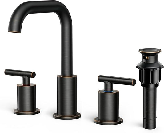 FORIOUS 2 Handles Bathroom Sink Faucets 3 Hole Oil Rubbed Bronze, 8 Inch Widespread Antique Brass Bathroom Faucet with Metal Pop Up Drain and cUPC Supply Lines, for Vanity Restroom RV Lavatory