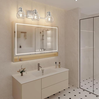 Tipace 3 Lights Vanity Light Bathroom Light Fixture Over Mirror for Bathroom Glass Shade Lights Brushed Nickel Vintage Lighting Fixture(Exclude Bulb)