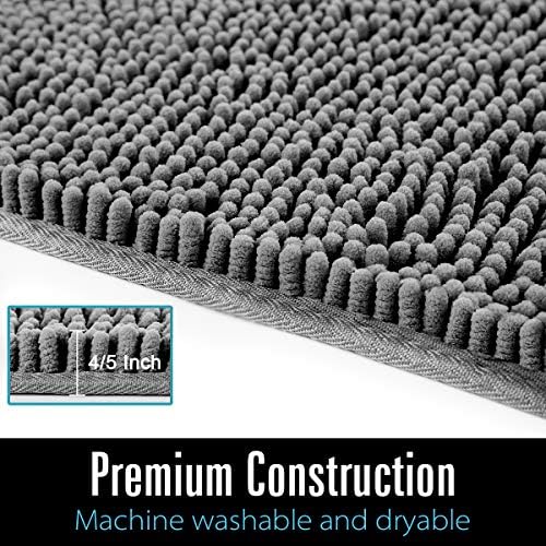 LOCHAS Luxury Bathroom Rug Shaggy Bath Mat 24 x 60 Inch, Gray