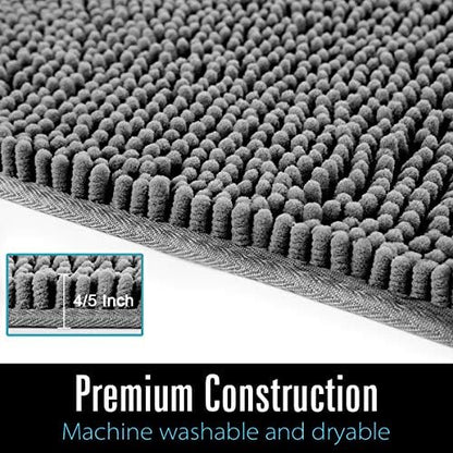 LOCHAS Luxury Bathroom Rug Shaggy Bath Mat 24 x 60 Inch, Gray