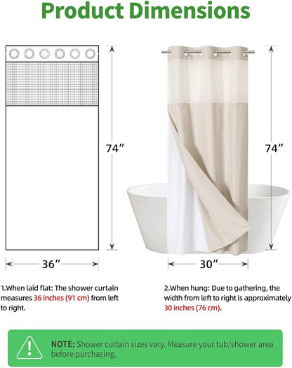 eachope No Hook Linen Texture Shower Curtain with Snap-in Liner,36x74 Cream | 230GSM Thick Fabric,Hotel Luxury Decor,Mesh Top Window,Waterproof & Machine Washable,for Shower Stall or Bathroom