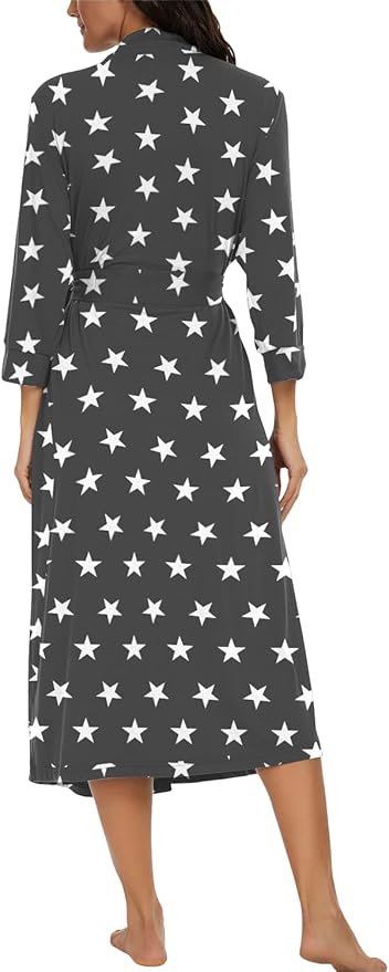 VINTATRE Women Kimono Robes Long Knit Bathrobe Lightweight Soft Knit Sleepwear V-neck Casual Ladies Loungewear