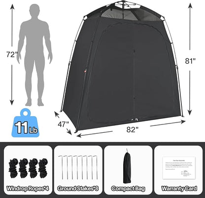 EighteenTek® Upgraded Shower Tents with Hub, Pop Up Privacy Tent Camping 2-Room Privacy Shelter with Floor & Dual Doors, Portable Easy-Setup Toilet & Changing Tent, 83" x 47" x 77.6"H