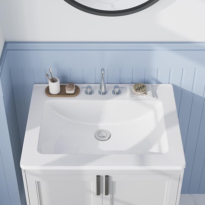 20X17 Inch White Ceramic Drop-in Bathroom Sink, Oval Vanity Top with & 3-Hole Faucet (1.25" Centers), CUPC Certified Contemporary Lavatory for Small Spaces