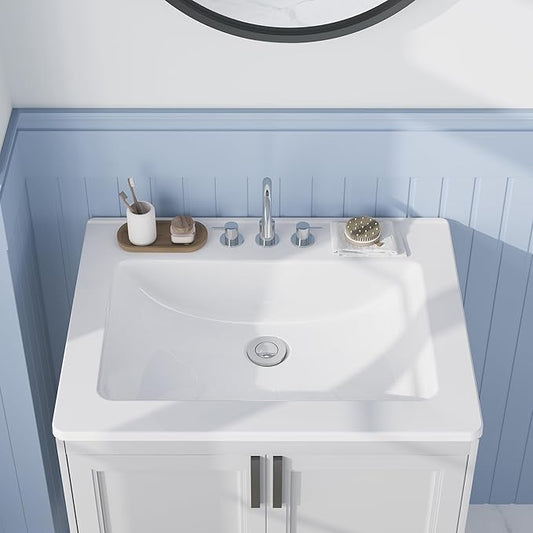 20X17 Inch White Ceramic Drop-in Bathroom Sink, Oval Vanity Top with & 3-Hole Faucet (1.25" Centers), CUPC Certified Contemporary Lavatory for Small Spaces