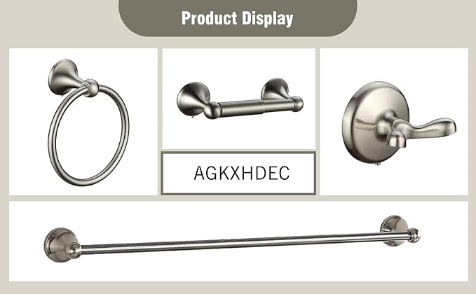 Classic Bathroom Hardware 4-piece Set, Brushed Nickel | Wall Mounted,Stainless Steel and Zinc material,Including Towel Bar,Towel Ring,Toilet Paper Holder,Robe Hook