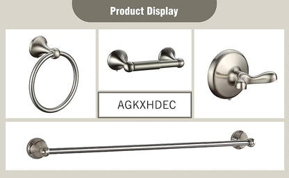 Classic Bathroom Hardware 4-piece Set, Brushed Nickel | Wall Mounted,Stainless Steel and Zinc material,Including Towel Bar,Towel Ring,Toilet Paper Holder,Robe Hook