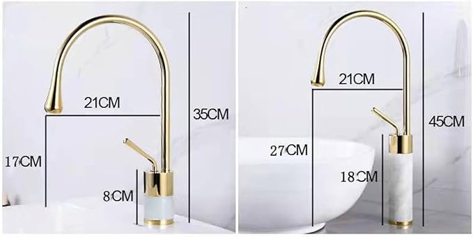 Premium Gold Brass & Marble Bathroom Faucet Hot & Cold Water Mixer Swivel Sink Tap Elegant Design for Modern Vanities Durable Copper Construction，Golden High