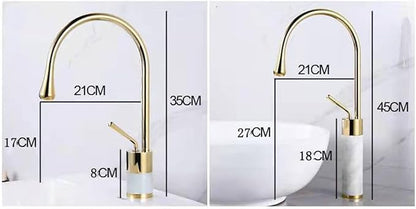 Premium Gold Brass & Marble Bathroom Faucet Hot & Cold Water Mixer Swivel Sink Tap Elegant Design for Modern Vanities Durable Copper Construction，Gray High