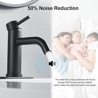 Black Bathroom Faucets, Single Hole Bathroom Sink Faucet Modern Single Handle Mixer Tap Washbasin Vanity Sink Faucet 1 Hole with 3 Hole Deck Plate, Pop Up Drain