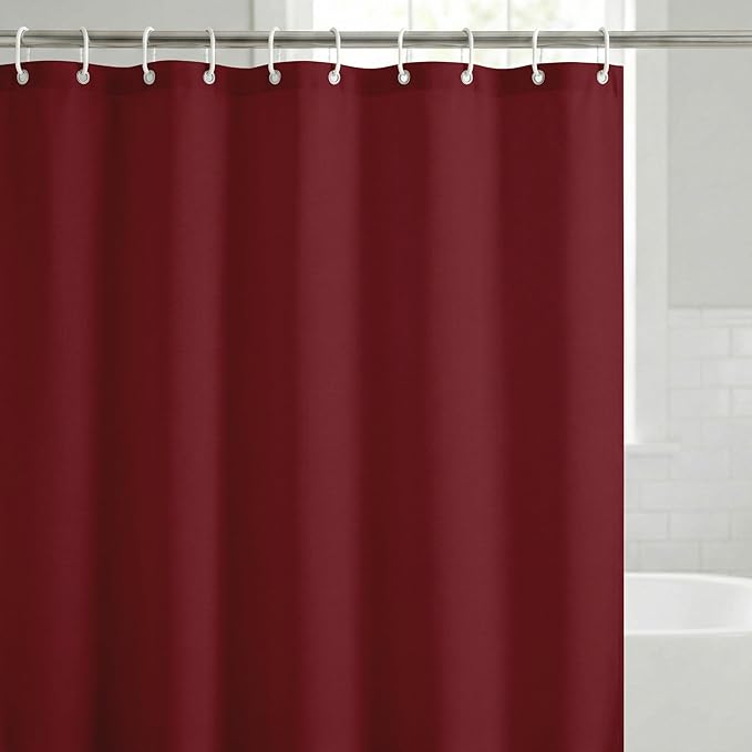 Americanflat 71x74 Solid Burgundy Shower Curtain - Water-Resistant Long Shower Curtain with Durable Metal Grommets and 12 Hooks - 100% Polyester