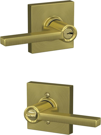 SCHLAGE F51A LAT 716 COL Latitude Lever with Collins Trim Keyed Entry Lock, Aged Bronze