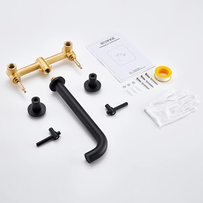 Wall Mount Tub Filler Black Tub Faucet Brass Bathroom Bathtub Faucets with 2 Handles