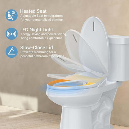 Bidet Toilet Seat, Electric Smart with Multiple Spray Modes, Smart Unlimited Warm Water, Auto Open & Slow Close Lid, Auto LED Nightlight, Power Outage Available, Clean Water
