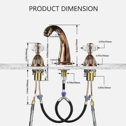 Wovier Rose Gold Widespread Bathroom Sink Faucet,Two Handle Three Hole Brass Lavatory Vanity Faucet,8-16 Inch Basin Mixer Tap with Pop Up Drain Assembly