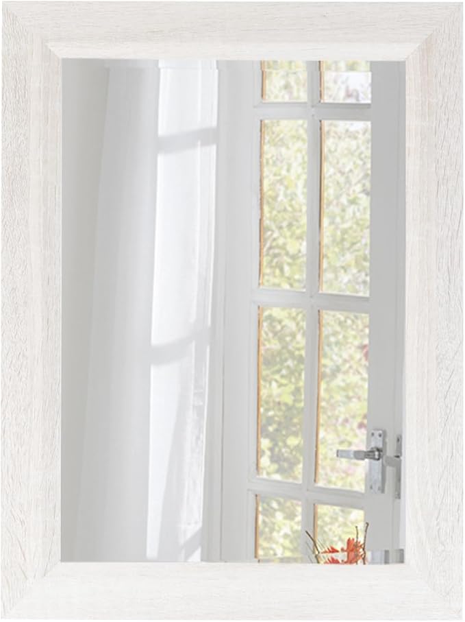 Small Rustic White Bathroom Mirror, 11.8x15.8inch Wooden Frame Rectangle Wall Mirror, Hanging Horizontally or Vertically, Suitable for Living Room Bathroom Bedroom Entryway