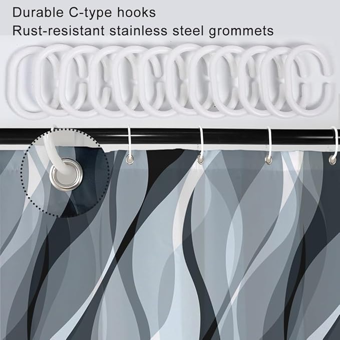 Blue Shower Curtain, Modern Abstract Blue and Grey Striped Shower Curtain Set for Bathroom Waterproof Polyester Shower Curtain with Hooks, 72x96 Inch