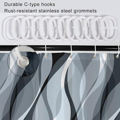 Blue Shower Curtain, Modern Abstract Blue and Grey Striped Shower Curtain Set for Bathroom Waterproof Polyester Shower Curtain with Hooks, 72x96 Inch