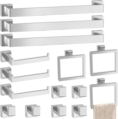 15-Pieces Brushed Nickel Bathroom Accessories Set, 24 Inch Towel Bar Set | Stainless Steel, Towel Ring, Toilet Paper Holder, Robe Hooks, Towel Racks for Bathroom Wall Mounted, Bathroom Hardware Set
