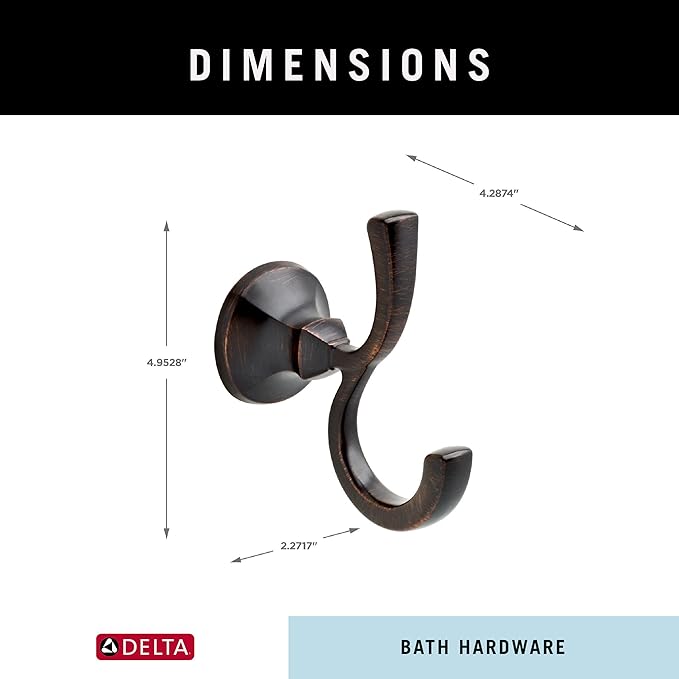 DELTA FAUCET Rubber Limited 76435-RB Ashlyn Double Towel Hook Bath Hardware Accessory in Venetian Bronze