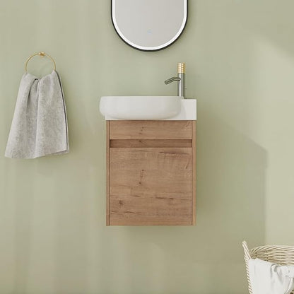 16" Bathroom Vanity with Sink, 16 Inch Floating Bathroom Vanity for Small Space, Modern Bathroom Vanity, Brown Wall Mounted Cabinet Set (029, IMOX.16''W x 12''D)