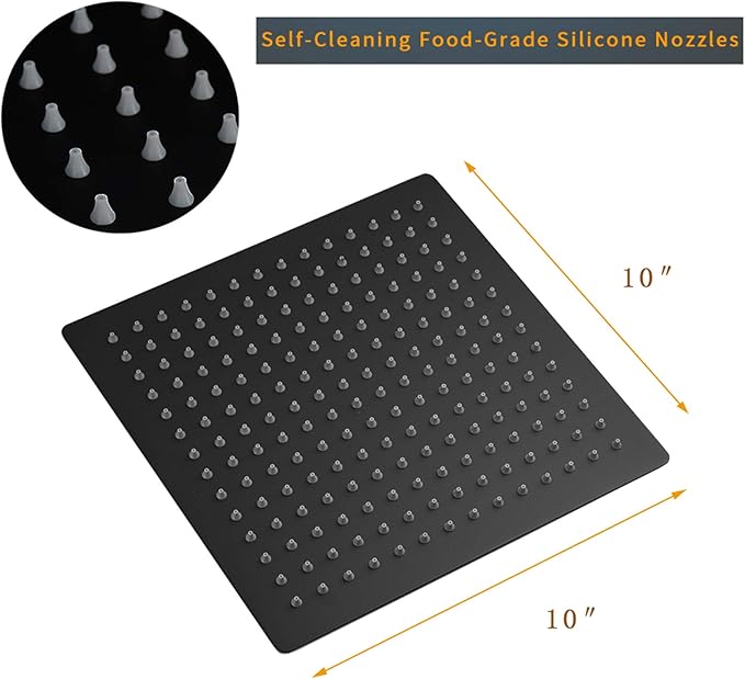 10 In Rain Shower Head High Pressure Rainfall Shower Head Matte Black | Square Rain Bathroom Showerhead, High Flow, Large Stainless Steel, Ceiling Mounted, Wall Mounted, Waterfall Full Body