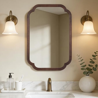 20" x 30" Rounded Corner Arch Wall Mirror with Wood Frame for Entryway, Living Room or Bedroom Home Decor - Light Woodgrain [20" x 30" Walnut]