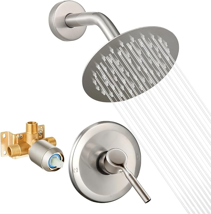 Shower Head And Faucet Set Complete With 6 Inch High Pressure Rain Shower Head Brushed Nickel Shower Fixtures With Valve Trim kit Regaderas Para bBaño Modernas