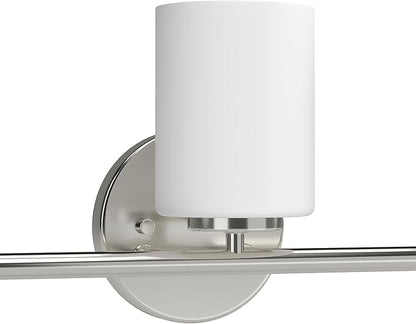 Replay Collection 3-Light Etched White Glass Modern Bath Vanity Light Brushed Nickel
