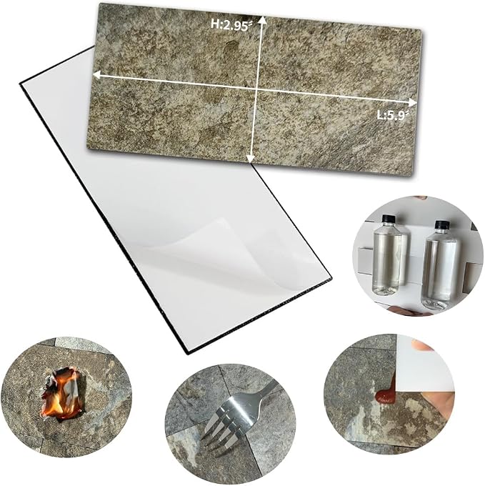 AULIGET 4-Piece Beige & Brown Slate Peel and Stick Backsplash Wall Tiles, 3" x 6" PVC Faux Stone Stick on Tile for Backsplash Kitchen, Bathroom, Laundry Room, Camper, Fireplace