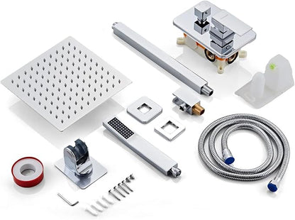 8 Inch Shower Faucet Set Ceiling Mount, High Pressure Rainfall Shower System, Square Rain Shower Head with Handheld Spray Combo, Ceiling Luxury Rainfall Shower Fixtures (L-Style)