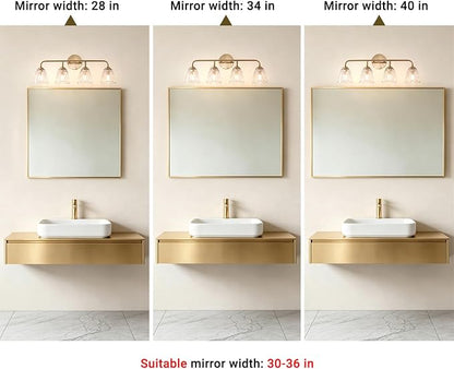 Daunton Vintage Bathroom Vanity Light, Brown Bronze Vanity Lighting, 4-Light Bathroom Lighting Fixtures Over Mirror, Elegant Flower Glass Light with Clear Shade, Gold Wall Sconce Lighting for Bedroom