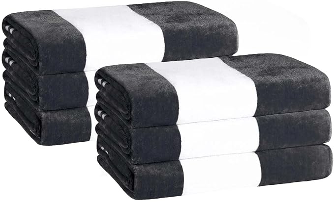 Superior Cotton Striped Beach Towels, Colorful Towels for Adult, Kid, Pool, Swimming, Sand, Travel, Large Oversized, Absorbent, Fast Drying, Bath Basics, Cabana Collection, Set of 6, Charcoal