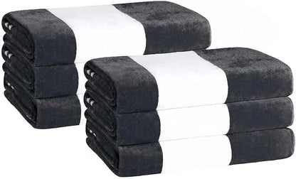 Superior Cotton Striped Beach Towels, Colorful Towels for Adult, Kid, Pool, Swimming, Sand, Travel, Large Oversized, Absorbent, Fast Drying, Bath Basics, Cabana Collection, Set of 6, Charcoal