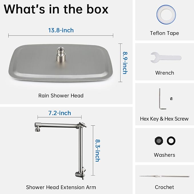 G-Promise 14 Inch All Metal Rain Shower Head with Extension Arm | Built to Last, Rust Resistant, Easy to Install, Adjustable, Full Body Coverage Large Rainfall Shower Head, Daily SPA