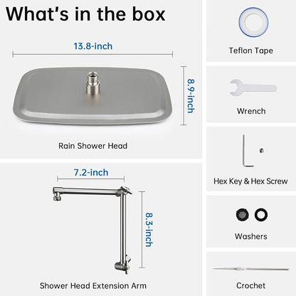 G-Promise 14 Inch All Metal Rain Shower Head with Extension Arm | Built to Last, Rust Resistant, Easy to Install, Adjustable, Full Body Coverage Large Rainfall Shower Head, Daily SPA