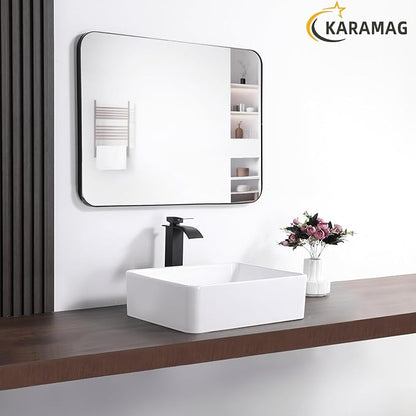 Bathroom Vessel Sink Rectangle-KARAMAG 19x15 Inch Bathroom Sink Countertop Rectangular 19 Inch Modern Above Counter White Porcelain Ceramic Vessel Vanity Sink Art Basin