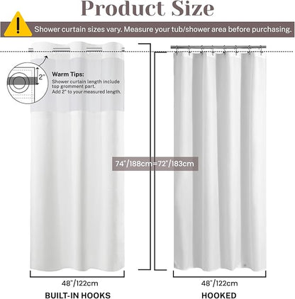 SORTTO No Hook Slub Shower Curtain with Liner, 48x74, White | Snap in Liner, 3 in 1, Bamboo Texture, Hotel Style, Waterproof Fabric, Mesh Top Window, Corner Magnets, Machine Washable