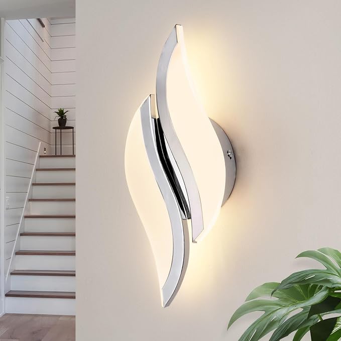 CANEOE Modern LED Wall Sconce 6000K Chrome Indoor Wall Light Fixtures Acrylic Wall Sconce Lighting for Living Room Bedroom Bedside Bathroom Hallway Stairway Wall Lamp (Chrome, 1 Pack, 3000K)