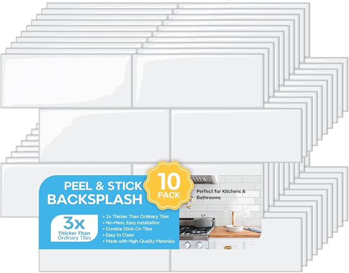 STICKGOO 10 Sheets Subway Tile Peel and Stick Backsplash,White Extra Thick 3D Wall Tiles with Commercial-Grade Adhesive for Kitchen, Bathroom, Laundry Room,11.56"x8.38"