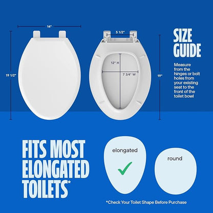 Highcraft W4TSPE Elongated Plastic Toilet Seat Slow Close ? Easy Remove, White