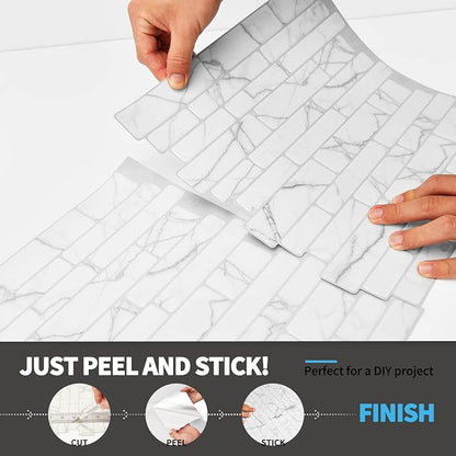 Art3d Stone Peel and Stick Backsplash, 10-Sheet, 12" x 12", White Marble | Lightweight, Self Adhesive, Moisture Resistant, Easy to DIY, Modern Style, for Kitchen, Bedroom, Ideal for New Home Buyers