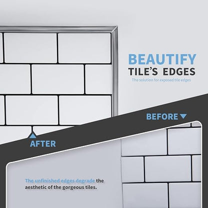 Art3d 10 ft Peel and Stick Flexible Vinyl Molding Trim, Stainless Steel | Durable, Waterproof, Oil-Proof, Superior Adhesive, Useful, Easy to Clean, Ideal for Mirror Edges, Accent Walls, Backsplashes