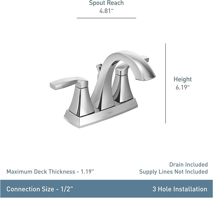 Moen Voss Brushed Gold Transitional Two-Handle High Arc Centerset Bathroom Faucet for 4-Inch 3-Hole Setup, 6901BG